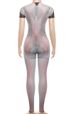 Grey Sexy Print O Neck Skinny Jumpsuits