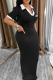 Black And White Casual Letters Turndown Collar Long Dresses