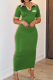 Green Casual Letters Turndown Collar Long Dresses