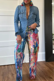 Colour Casual Daily Print Loose Mid Waist Conventional Full Print Bottoms