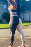 Black White Sexy Print Spaghetti Strap Sleeveless Two Pieces