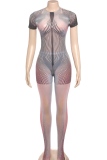 Grey Sexy Print O Neck Skinny Jumpsuits