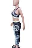 Black White Sexy Print Spaghetti Strap Sleeveless Two Pieces