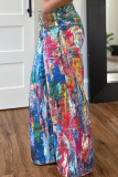 Colour Casual Daily Print Loose Mid Waist Conventional Full Print Bottoms