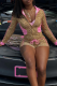 Pink Sexy Leopard Print Draw String Zipper Contrast Zipper Collar Long Sleeve Two Pieces