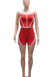 Blue Casual Daily Stripe Zipper Contrast Zipper Collar Sleeveless Two Pieces