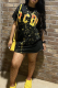 Black Casual Print Patchwork O Neck Straight Dresses