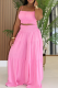 Pink Casual Solid Color Ruched Spaghetti Strap Sleeveless Two Pieces