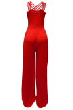 Red Casual Solid Color Backless Spaghetti Strap Bodycon Jumpsuits