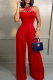 Red Casual Solid Color Backless Spaghetti Strap Bodycon Jumpsuits