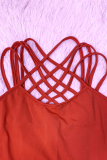 Red Casual Solid Color Backless Spaghetti Strap Bodycon Jumpsuits