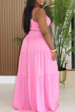 Pink Casual Solid Color Ruched Spaghetti Strap Sleeveless Two Pieces