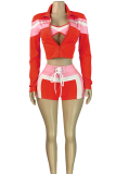 Tangerine Red Casual Zipper Contrast Zipper Collar Long Sleeve Three Pieces