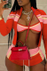Tangerine Red Casual Zipper Contrast Zipper Collar Long Sleeve Three Pieces