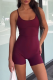 Burgundy Casual Sportswear Solid Color Backless Spaghetti Strap Skinny Rompers