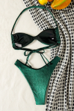 Green Sexy Solid Color Patchwork Swimwears