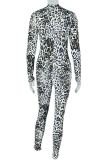 Leopard Print Sexy Leopard Print Hollow Out Strap Design O Neck Skinny Jumpsuits
