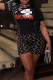 Black Casual Print Patchwork O Neck Short Sleeve Two Pieces
