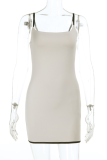 Apricot Sexy Solid Color Contrast Spaghetti Strap Wrapped Skirt Dresses