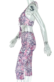 Pink Sexy Leopard Print Strap Design Halter Sleeveless Two Pieces