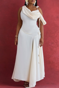 White Elegant Solid Color Flower Shape Oblique Collar Irregular Dresses