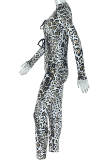 Leopard Print Sexy Leopard Print Hollow Out Strap Design O Neck Skinny Jumpsuits