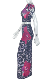 Leopard Print Elegant Print Strap Design Oblique Collar Sleeveless Two Pieces