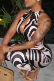 Zebra Sexy Zebra Print Hollow Out O Neck Skinny Jumpsuits