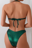 Green Sexy Solid Color Patchwork Swimwears
