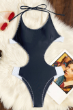 Black Sexy Solid Color Strap Design Swimwears