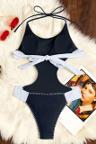 Black Sexy Solid Color Strap Design Swimwears