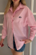 Pink Casual Letters Embroidered Buckle Shirt Collar Tops