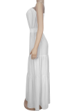 Black Casual Solid Color Ruched Oblique Collar Long Dresses