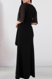 Black Elegant Solid Color Slit V Neck Long Dresses