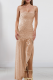 Apricot Sexy Solid Color Sequins Slit Spaghetti Strap Irregular Dresses