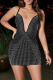 Black Sexy Solid Color Hot Drill Spaghetti Strap Wrapped Skirt Dresses
