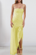 Yellow Sexy Solid Color Sequins Slit Spaghetti Strap Irregular Dresses