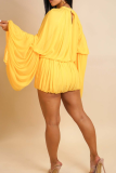Yellow Elegant Solid Color Flounce Turtleneck Long Sleeve Two Pieces