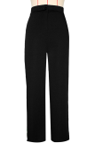 Black Casual Stripe Contrast Loose Mid Waist Conventional Patchwork Bottoms