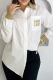 Gold Casual Letters Pocket Buckle Turndown Collar Tops