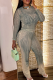 Green Casual Print See-Through O Neck Short Sleeve Two Pieces