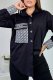 Black Casual Letters Pocket Buckle Turndown Collar Tops