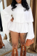 White Elegant Solid Color Flounce Turtleneck Long Sleeve Two Pieces
