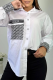 White Casual Letters Pocket Buckle Turndown Collar Tops