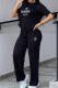 Black Casual Letters Patchwork O Neck Short Sleeve Two Pieces