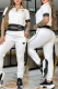 White Casual Letters Zipper Turndown Collar Half Sleeve Two Pieces