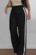 Black Casual Stripe Contrast Loose Mid Waist Conventional Patchwork Bottoms