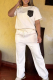 White Casual Letters Pocket O Neck Short Sleeve Two Pieces