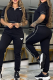 Black Casual Letters Zipper Turndown Collar Half Sleeve Two Pieces