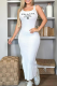 White Casual Letters Slit U Neck Long Dresses